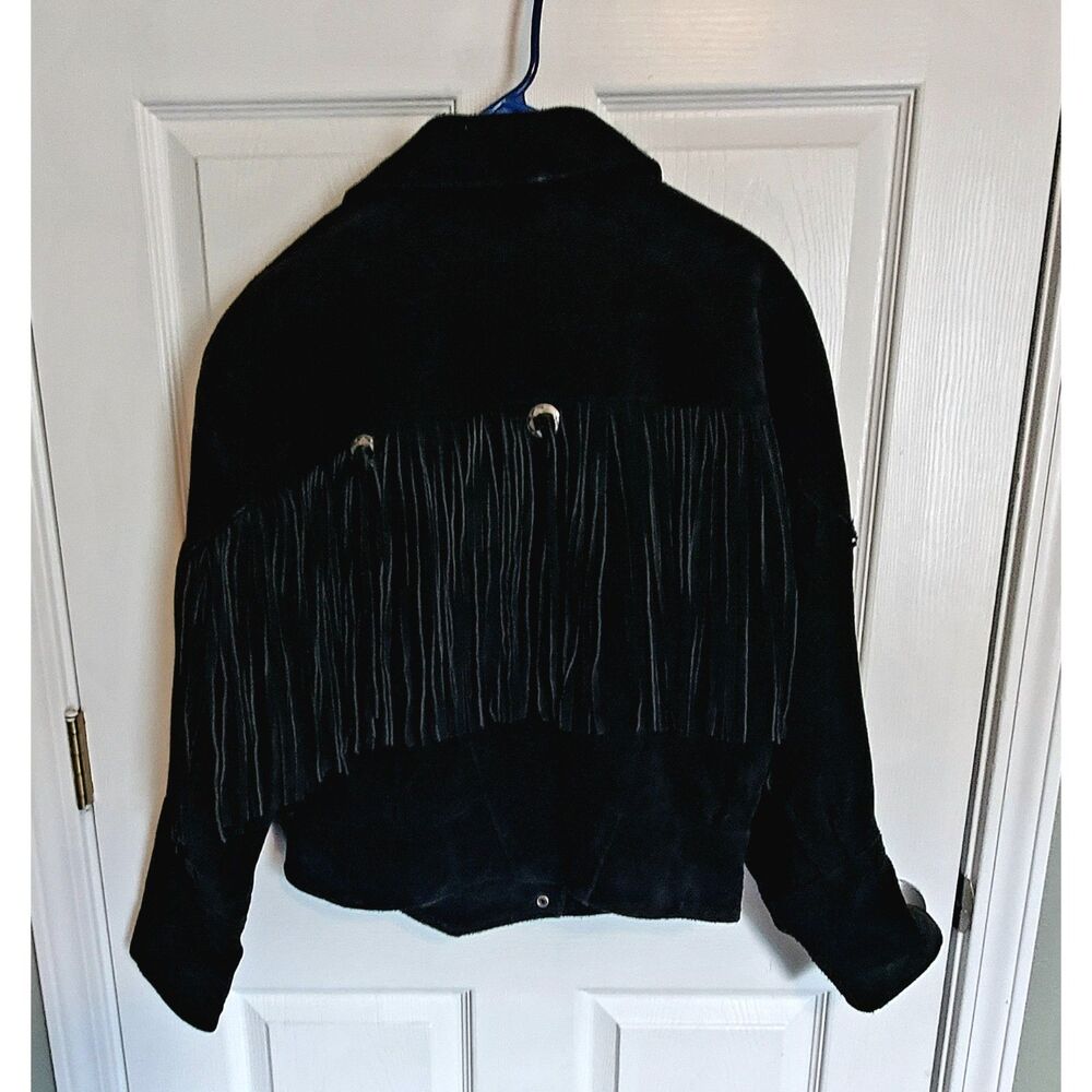 G4000 Genuine Leather Black Suede Fringed Motorcycle Jacket Waist Length Size M - Picture 8 of 12